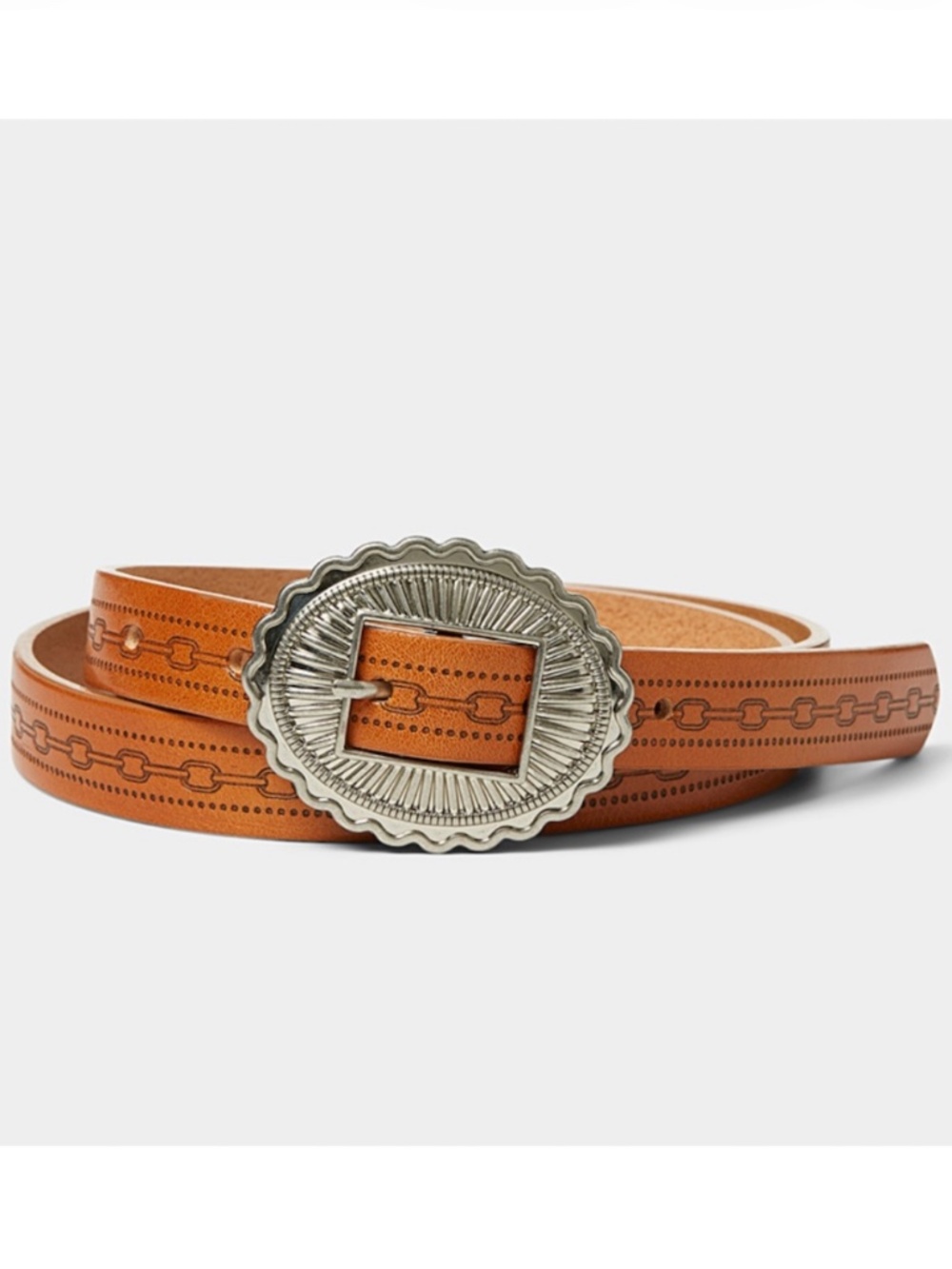 Brown Italian leather thin embossed belt made in Canada NWT